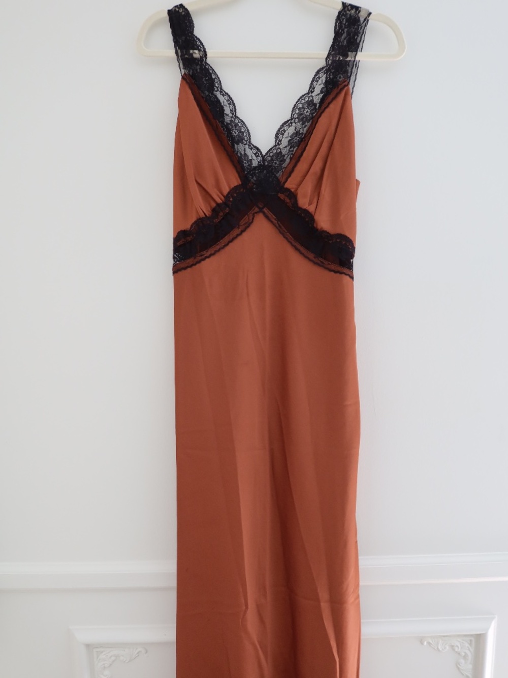 Brown Maxi Dress with Black Lace Size M Petite Ambercrombie & Fitch